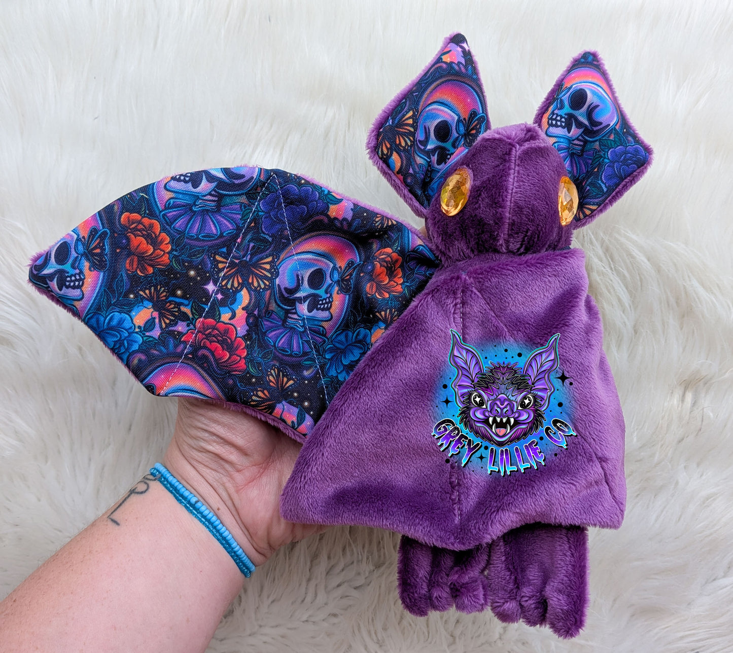 Monarch Floral Skull Large Gem Eye Bat