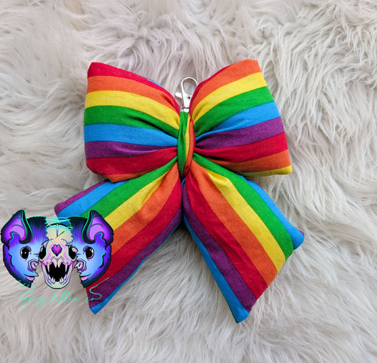 Rainbow Stripe Puff Bow Keychain