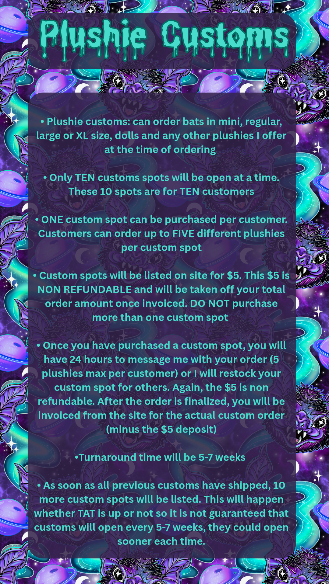 Plushie Customs Spots - only purchase ONE per customer