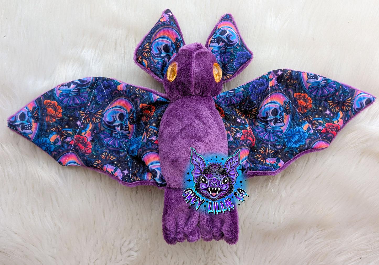 Monarch Floral Skull Large Gem Eye Bat